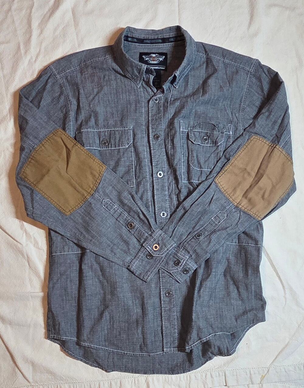 Harley-Davidson Genuine MotorClothes Men's XL Gray Shirt – Canvas Elbow Patches